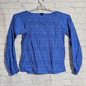 Ann Taylor Factory Blouse Women’s M Blue Long Sleeve Stretch Scrunch Top *SAMPLE